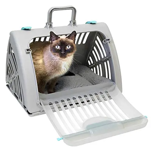 SportPet gray hard-sided foldable cat carrier with wide side-opening door