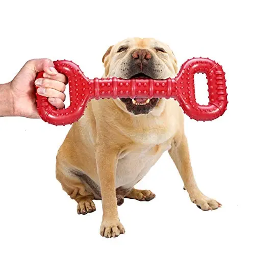 Feeko long red 15-inch natural rubber bone dog chew toy