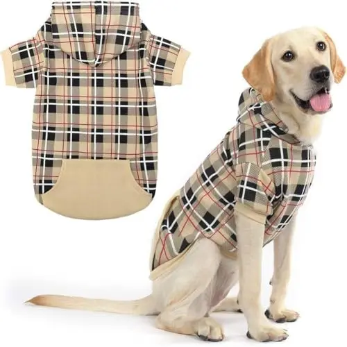 EXPAWLORER beige plaid British-style dog hoodie
