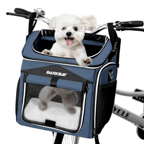 BARKBAY blue expandable foldable dog bike basket carrier