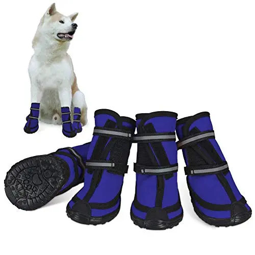 Dociote blue winter dog boots with Velcro straps