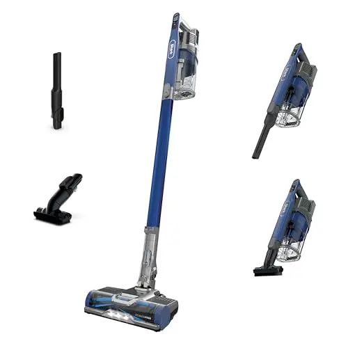 Shark cordless vacuum in blue with HEPA filter and PowerFins brushroll