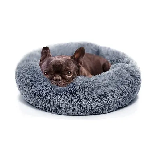 NONONFISH dark grey fluffy round calming dog bed