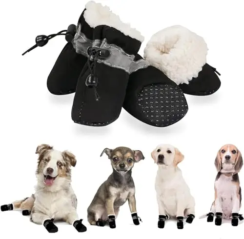 YAODHAOD Fleece-Lined Dog Booties for small dogs with a simple strap.