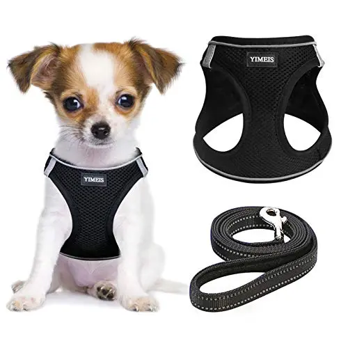 YIMEIS black mesh dog harness with reflective strips for small dogs