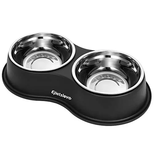 Epetslove double dog bowl stand with stainless steel bowls in a raised resin station