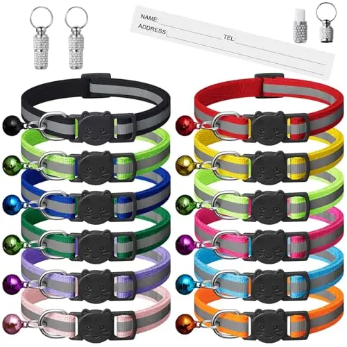 Extodry 12-pack reflective breakaway cat collars with ID tags