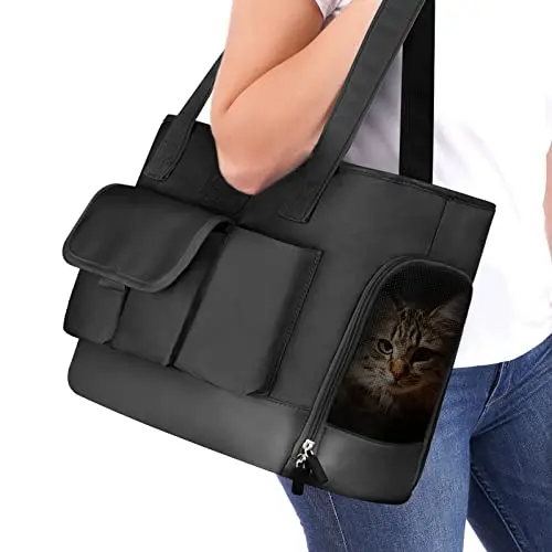 Johomviin black purse-style pet carrier made of PU leather and Oxford cloth