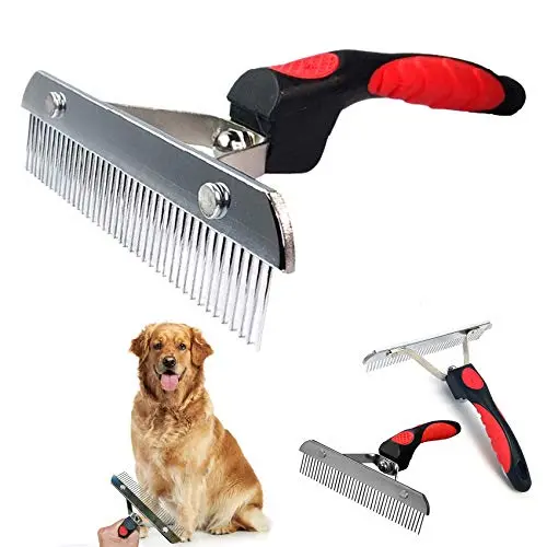 Dog undercoat rake brush with non-slip handle for large dogs