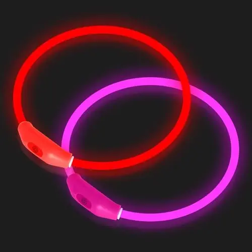 Novkin 2-pack LED dog collars in red and pink glowing on two dogs