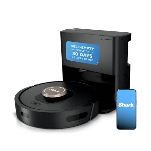 Shark AV2501AE robot vacuum with XL self-emptying base on a hardwood floor