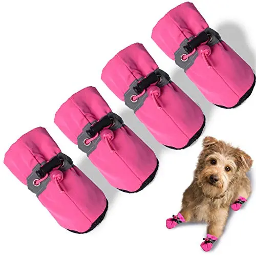 TEOZZO pink dog boots with soft fleece lining and drawstring closure for small breeds
