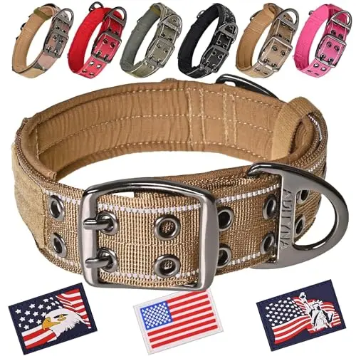 ADITYNA tactical dog collar with reflective stitching and control handle