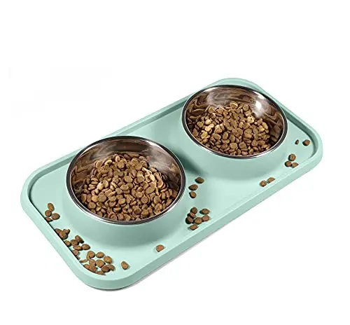 L.D.Dog aquamarine pet bowl stand with removable stainless steel dishes
