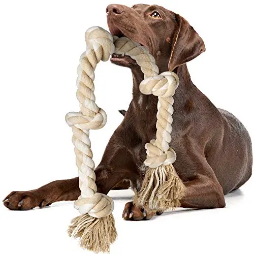 Fida extra long beige cotton rope dog toy with five large knots