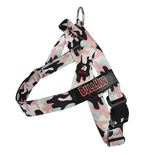 BULLHUG Adjustable Dog Harness for Bulldogs in Pink & Mint Camouflage