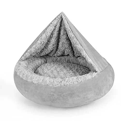 JOEJOY donut dog bed in grey with attached blanket for small to medium dogs