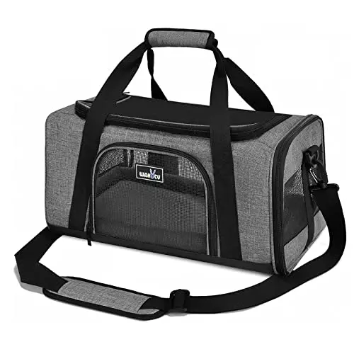 Wakytu pet carrier with multiple mesh windows and locking zippers