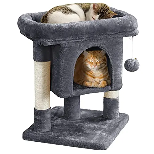 Yaheetech compact dark gray cat tree with wide top perch