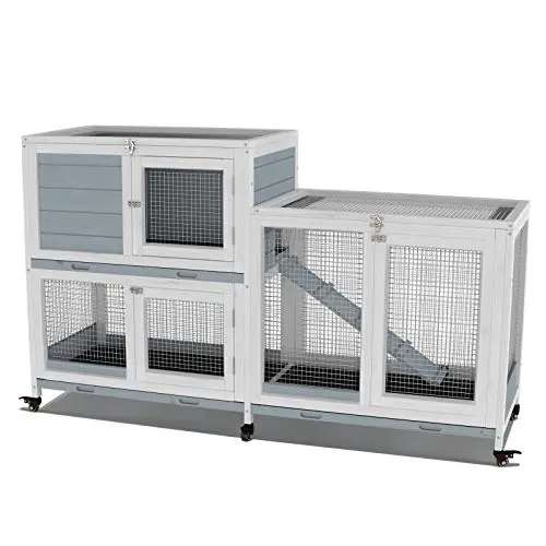 GDLF wooden rabbit cage on wheels with removable tray and ramp