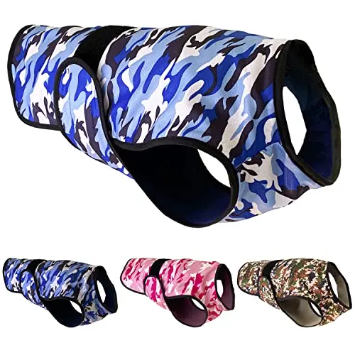 LUCOLOVE blue camo pattern dog cooling vest with adjustable straps