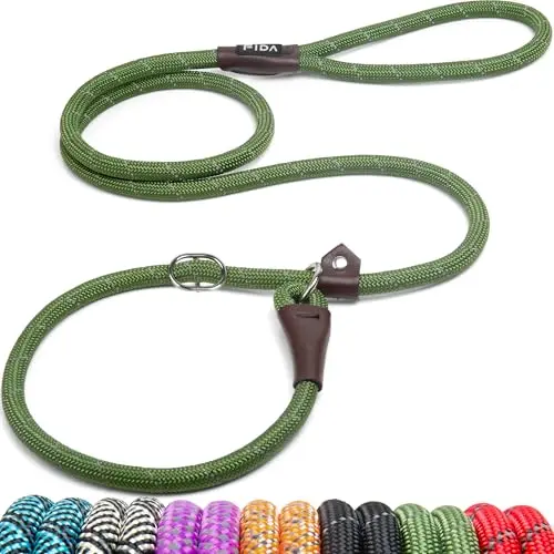 Fida green reflective slip lead dog leash with leather stopper