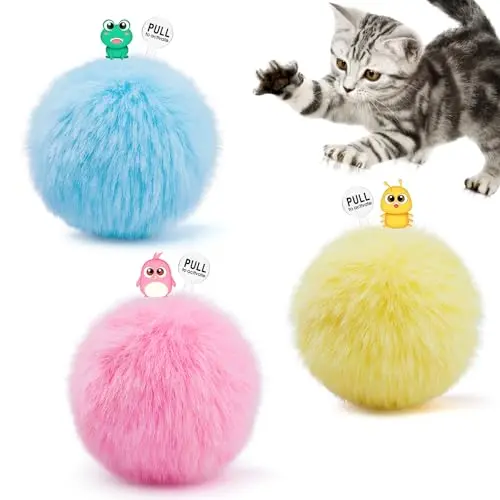 Potaroma set of three fluffy chirping cat toy balls