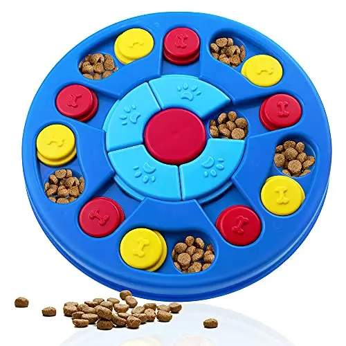 Yoboeew blue round dog puzzle toy with built-in sliders