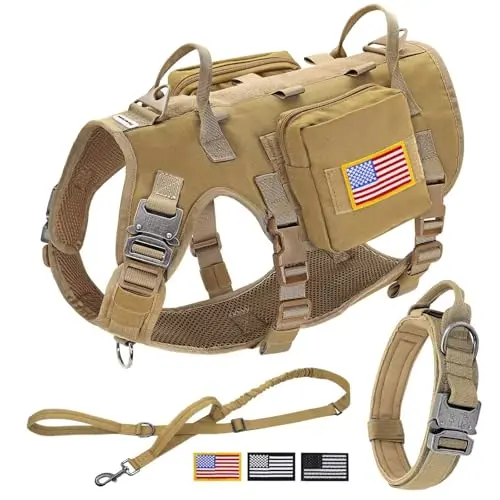 Forestpaw Khaki tactical dog harness bundle with backpacks and collar