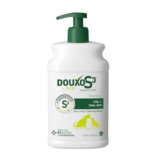 Douxo S3 Seb Shampoo bottle with blue label for dogs and cats with oily or flaky skin