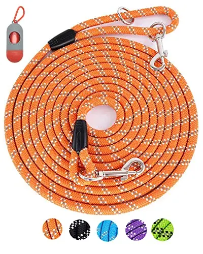 Lanwandeng orange reflective long dog leash with clips on both ends