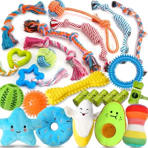 Zeaxuie 25 pack assorted dog chew toys for teething puppies