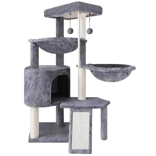 Xin grey three-layer cat tree with two hammocks and ladder