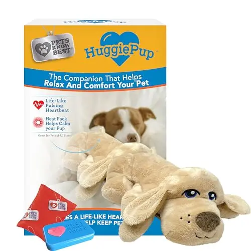 Golden colored HuggiePup plush dog toy with heartbeat and heat pack