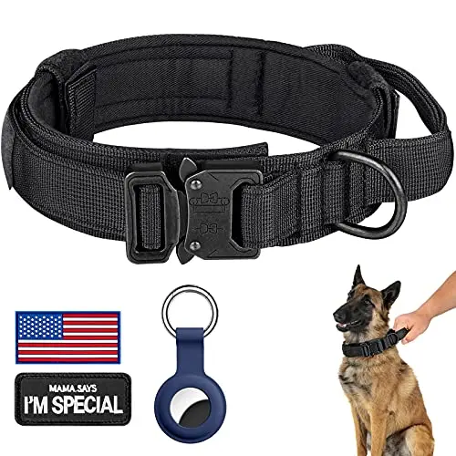 DAGANXI black tactical nylon dog collar with patches and metal buckle