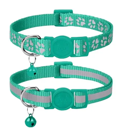 Taglory 2-pack reflective breakaway cat collar in turquoise