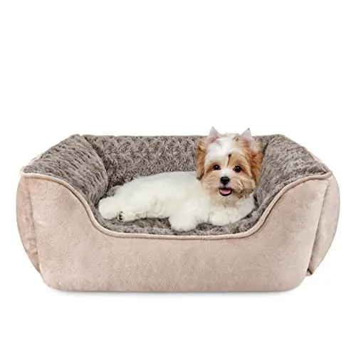 JOEJOY beige rectangle sofa-style dog bed with faux fur