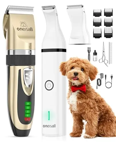 Oneisall gold dog clippers and separate paw trimmer kit with LCD display