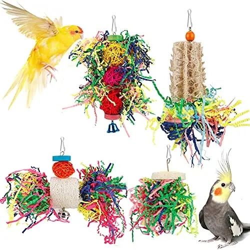 LOVYOCOCO foraging bird toys with shredded paper and rope perch for chewing