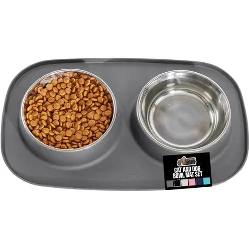 GORILLA GRIP silicone feeding mat with stainless steel bowls in gray