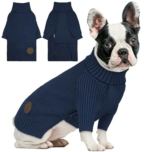 cyeollo turtleneck dog sweater in navy blue