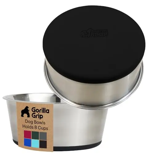 GORILLA GRIP set of two stainless steel dog bowls with silicone bases