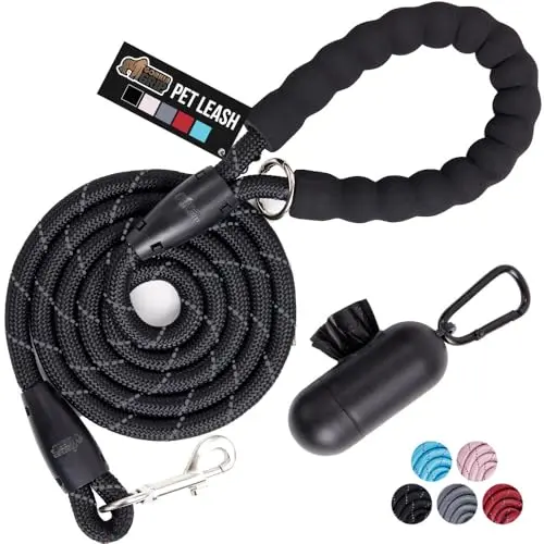 GORILLA GRIP heavy-duty reflective rope leash with detachable waste bag
