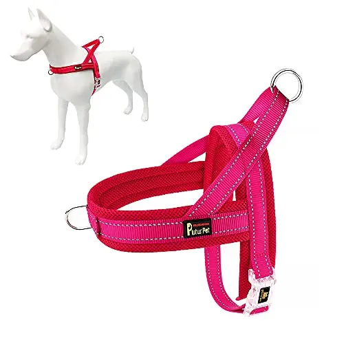 Plutus Pet No Pull Dog Harness in pink with breathable mesh padding and reflective strips.
