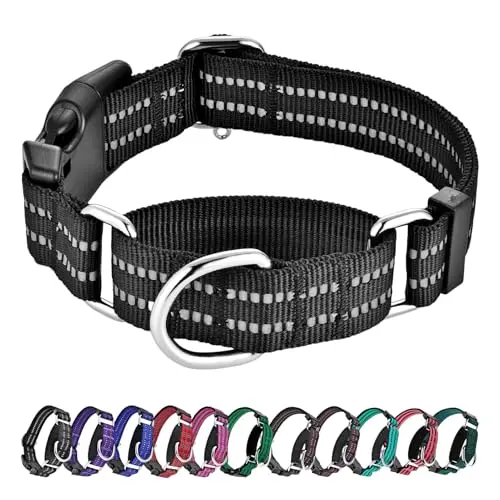 Hikiko reflective martingale dog collar in black for medium dogs