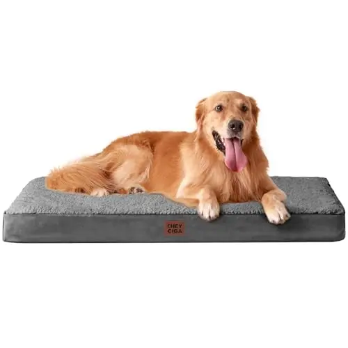 EHEYCIGA large grey rectangular orthopedic dog bed with egg crate foam inside an extra-large crate.