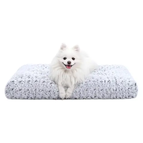KSIIA grey deluxe plush dog crate pad with anti-skid bottom, vacuum-packed out of box.