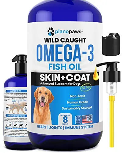Plano Paws Omega 3 Fish Oil liquid supplement for dogs with low odor