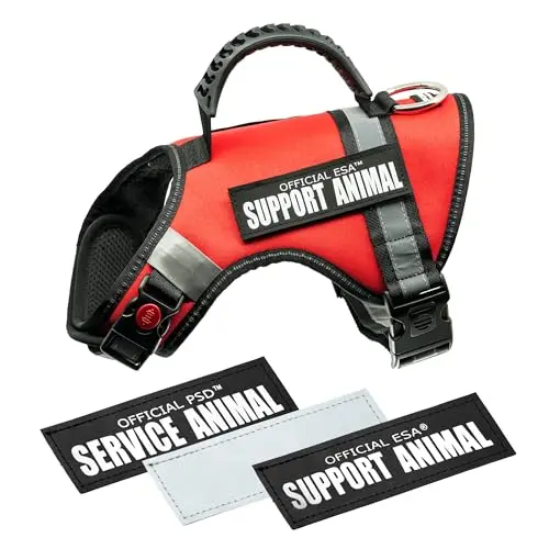 Support Pets black red ESA dog harness with reflective straps and official identification