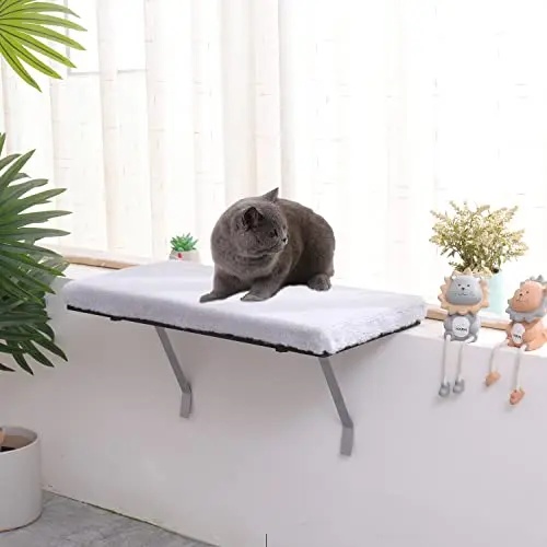 VIPACE grey cat window perch with an MDF board and plush cover